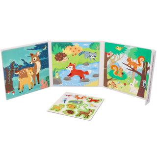 Magnētiska meža dzīvnieku pužļu grāmata ar 3 puzlēm un dzīvnieku magnētiņu paneli