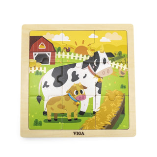 Govs un teliņš-koka puzle ar 9 gabaliņiem un pamatni