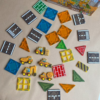 Magnētiskie bloki - būvlaukuma magnētiskais konstruktors ar transportlīdzekļiem, 30 elementi