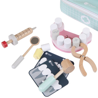 Dentist wooden toy set in a bag