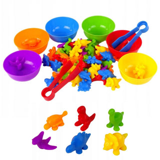 Dinosaurs - color sorting set with tweezers and cups