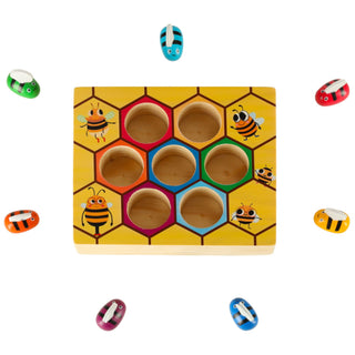 Montessori bees honeycomb wooden educational game with tweezer