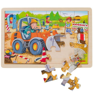 Building site wooden puzzle 24 pieces, with a wooden base Goki