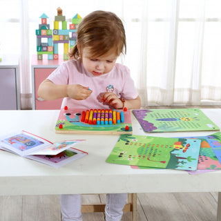 Peg mosaic with a wooden base and pattern cards