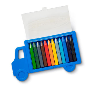 Truck crayon set in a blue truck case