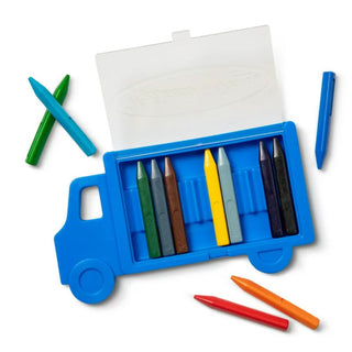 Truck crayon set in a blue truck case