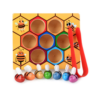 Montessori bees honeycomb wooden educational game with tweezer