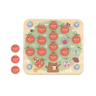 Wooden apple memory game with changing cards
