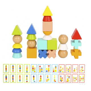 Wooden stacking balance game with 24 cards