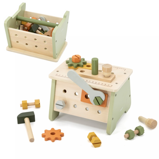 Wooden kids workbench-toolbox with tools  2 in 1, 30 pcs