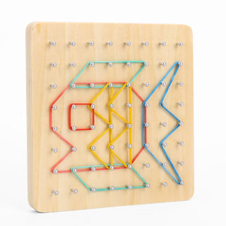 Wooden geoboard with picture cards