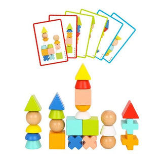 Wooden stacking balance game with 24 cards