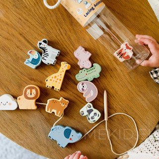 Animals - wooden pastel threading beads with a needle