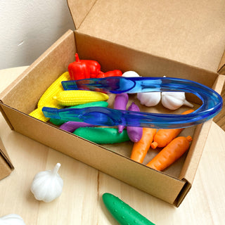 Color sorting and counting set with translucent tweezer- 18 vegetables,  1 tweezer