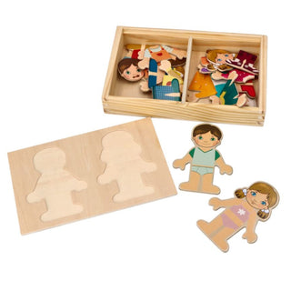 Wooden magnetic dress up puzzle boy and girl