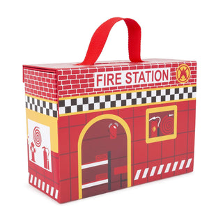 Fire station - wooden toy set in a magnetic box
