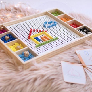 Wooden peg mosaic with tray and cards, 2 in 1, Montessori