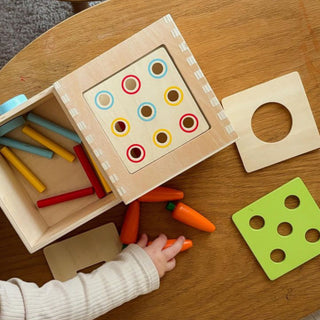 Kastīte ar atvilktni un 4 ieliktņiem, Montessori monētu kastīte 4in1