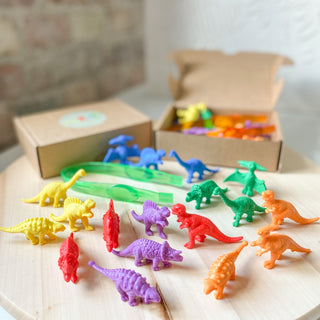 Dinosaur color sorting and counting set- 18 dinosaurs, 1 tweezer