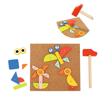 Tap tap  hammering game with a cork base and picture cards