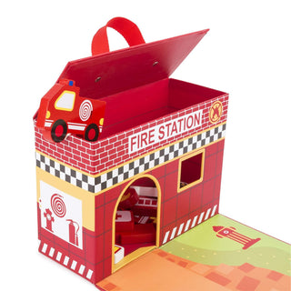 Fire station - wooden toy set in a magnetic box