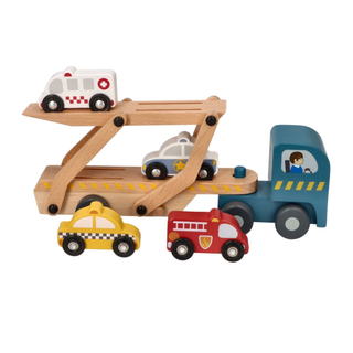 Wooden car transportation truck with 4 cars