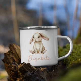Personalised cup for children - white easter bunny and pink name