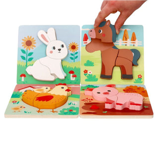 Wooden farm puzzle set - 4 chunky puzzles