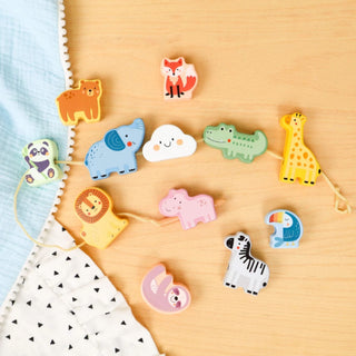 Animals - wooden pastel threading beads with a needle
