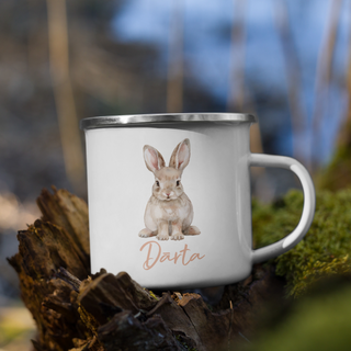 Personalised cup for children - white easter bunny nr 2 and pink name