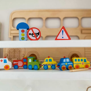 Cars wooden threading beads with a needle