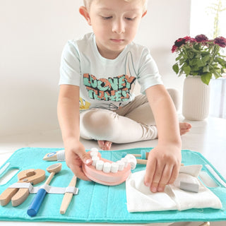 Liitle dentist play set in a felt bag