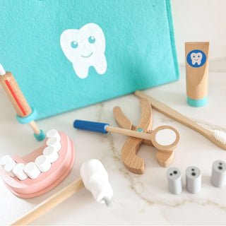 Liitle dentist play set in a felt bag