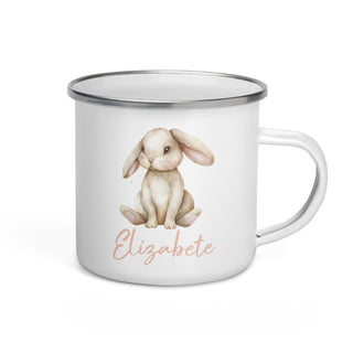 Personalised cup for children - white easter bunny and pink name