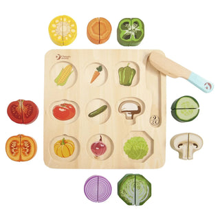 Sliced vegetable wooden puzzle with velcro