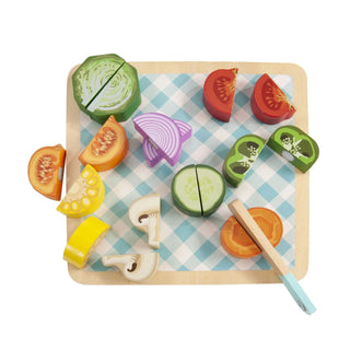 Sliced vegetable wooden puzzle with velcro