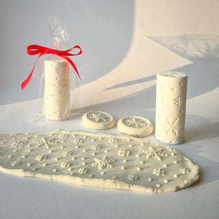 Sniegpārsliņas - ziemas tekstūras rullītis plastilīnam ar stampiņām abos galos