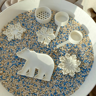 Ziemas sensoro rotaļu komplekts ar sniegpārslām un polārlāci- viss iekļauts