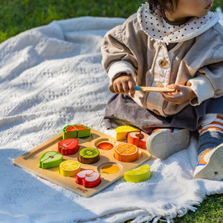 Sliced fruit wooden puzzle with velcro