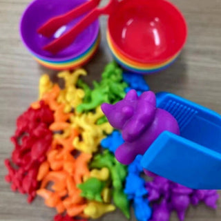 Dinosaurs - color sorting set with tweezers and cups
