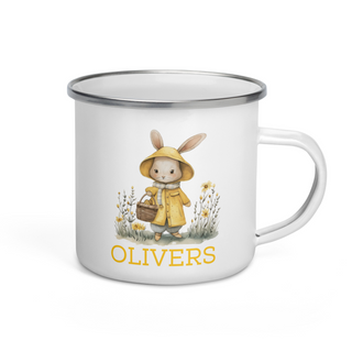 Personalised cup for children - white easter bunny in raincoat