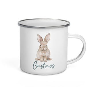 Personalised cup for children - white easter bunny nr 2 and blue name