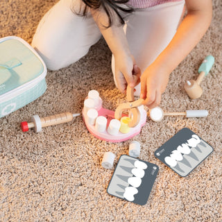 Dentist wooden toy set in a bag