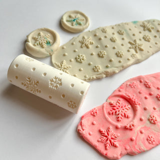 Sniegpārsliņas - ziemas tekstūras rullītis plastilīnam ar stampiņām abos galos