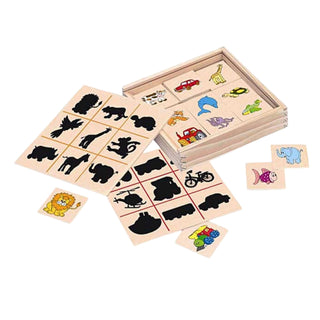 Educational wooden game Match the shadows