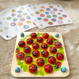 Wooden memory game for kids Ladybug with 10 picture inserts, educational game