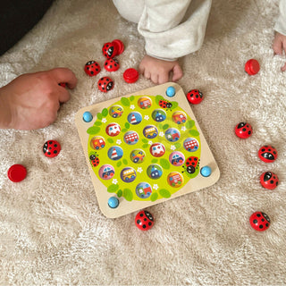 Wooden memory game for kids Ladybug with 10 picture inserts, educational game