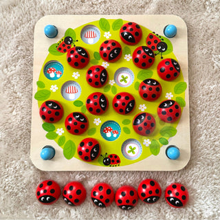 Wooden memory game for kids Ladybug with 10 picture inserts, educational game
