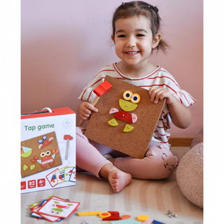 Tap tap  hammering game with a cork base and picture cards