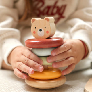 3 in 1 attīstošo koka rotaļlietu komplekts, dāvanu komplekts no 1 gada- figūru sortieris, piramīda un velkamā rotaļlieta